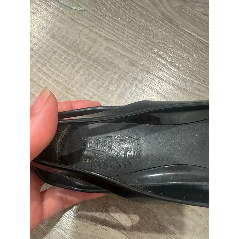 Salvatore Ferragamo Nara Black Jelly Cutout Bow Ballet Flats Size 6